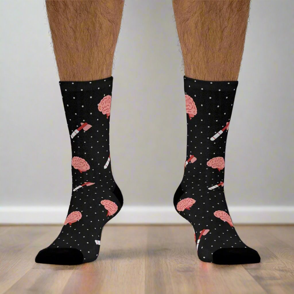 Black Brain and reflex hammer white socks, Neurology, Neurologist socks, Neurosurgery, Brain