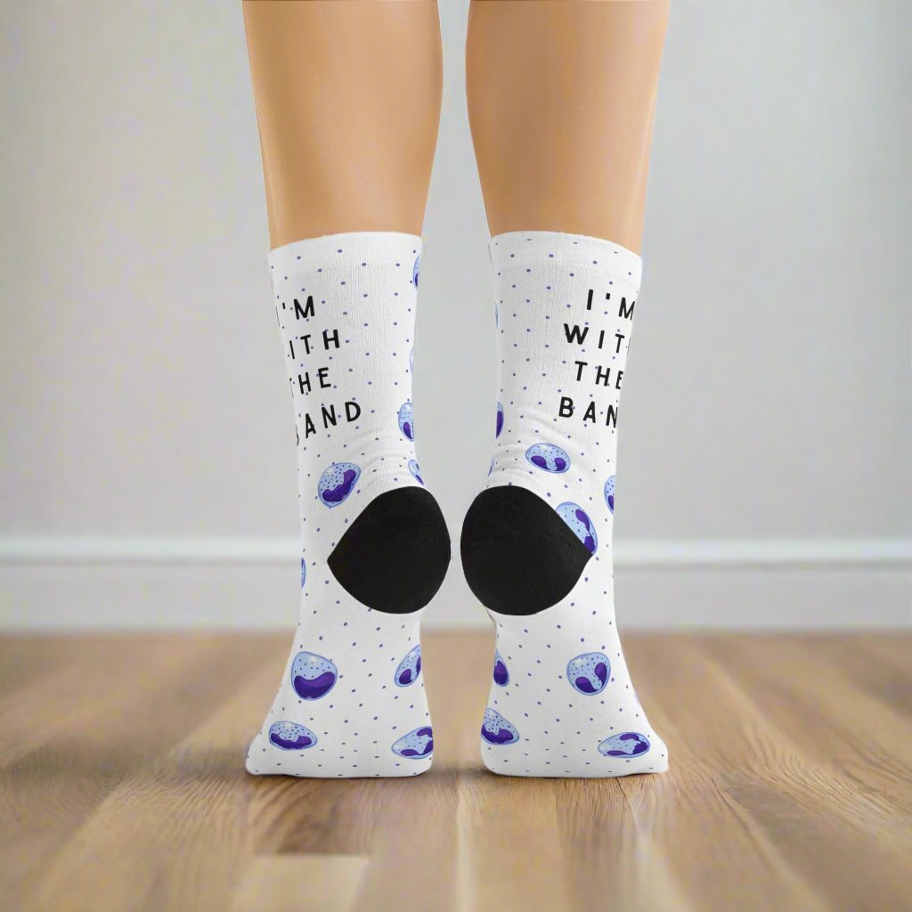 Hematology, Im with the band socks, doctor socks, lab tech socks, microbiology, blood cells, oncology socks, band cells, medical socks