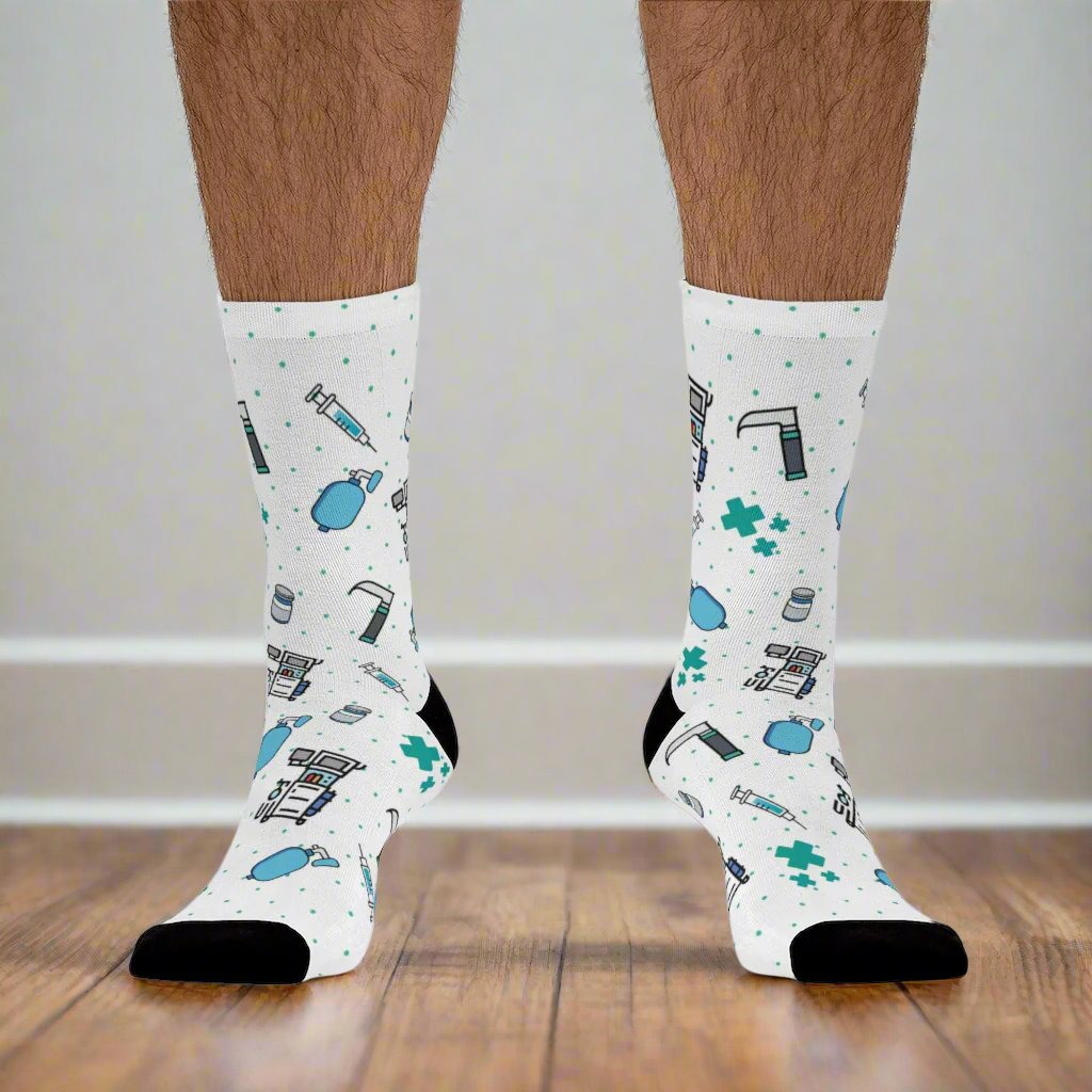 White Anesthesia socks, CRNA, anesthetist, anesthesiologist, surgery socks, SRNA, nurse anesthetist gift