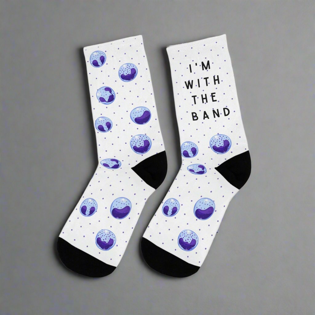 Hematology, Im with the band socks, doctor socks, lab tech socks, microbiology, blood cells, oncology socks, band cells, medical socks