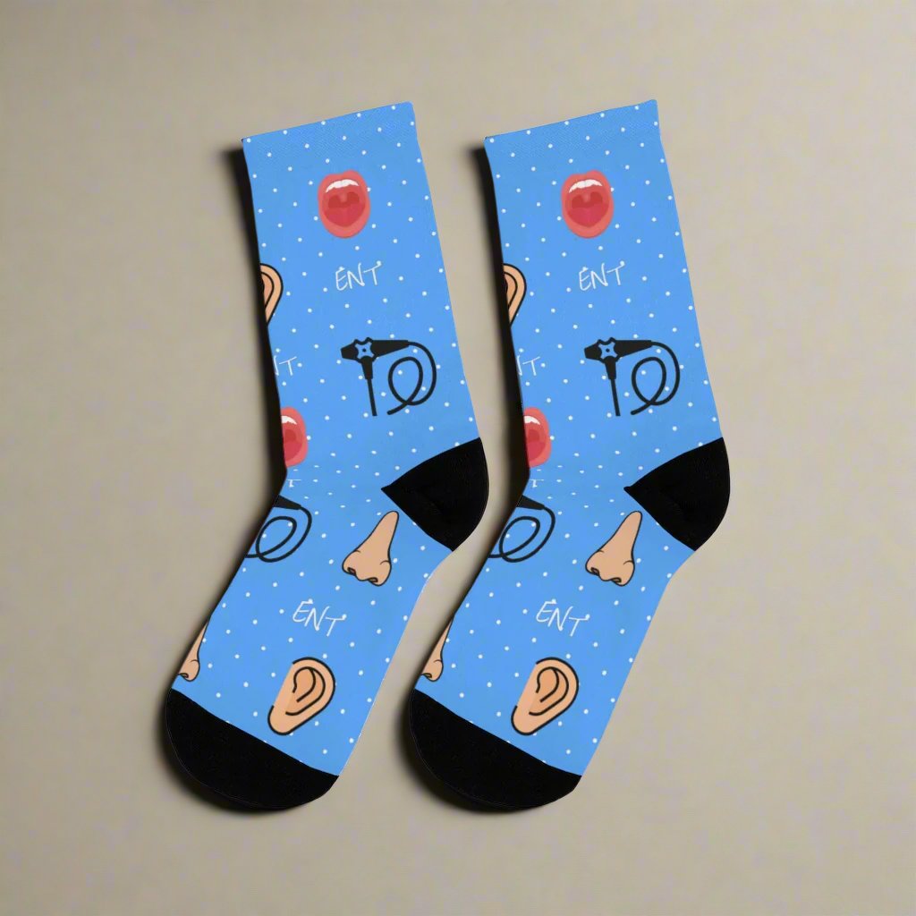 Blue ENT socks, Ear nose and throat doctor, doctor socks, Otoscope, otolaryngology, endoscope, nose doctor, nose surgeon, throat surgeon, ear surgeon,