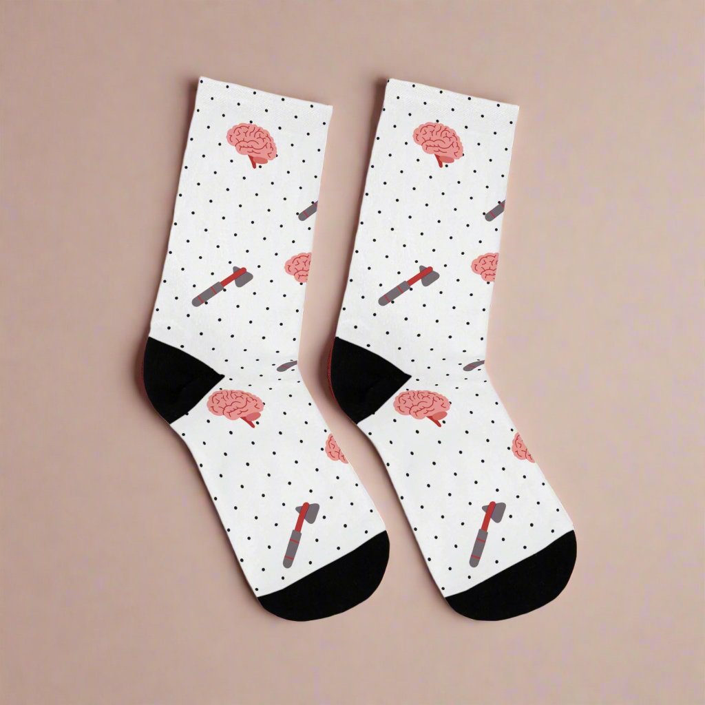 Brain and reflex hammer white socks, Neurology, Neurologist socks, Neurosurgery, Brain