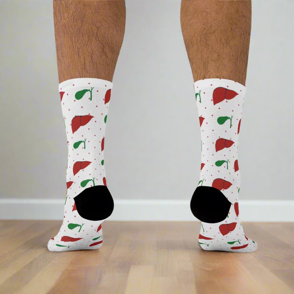 White Liver and Gallbladder socks, hepatology, hepatobiliary, doctor socks, nurse socks, surgeon gift.