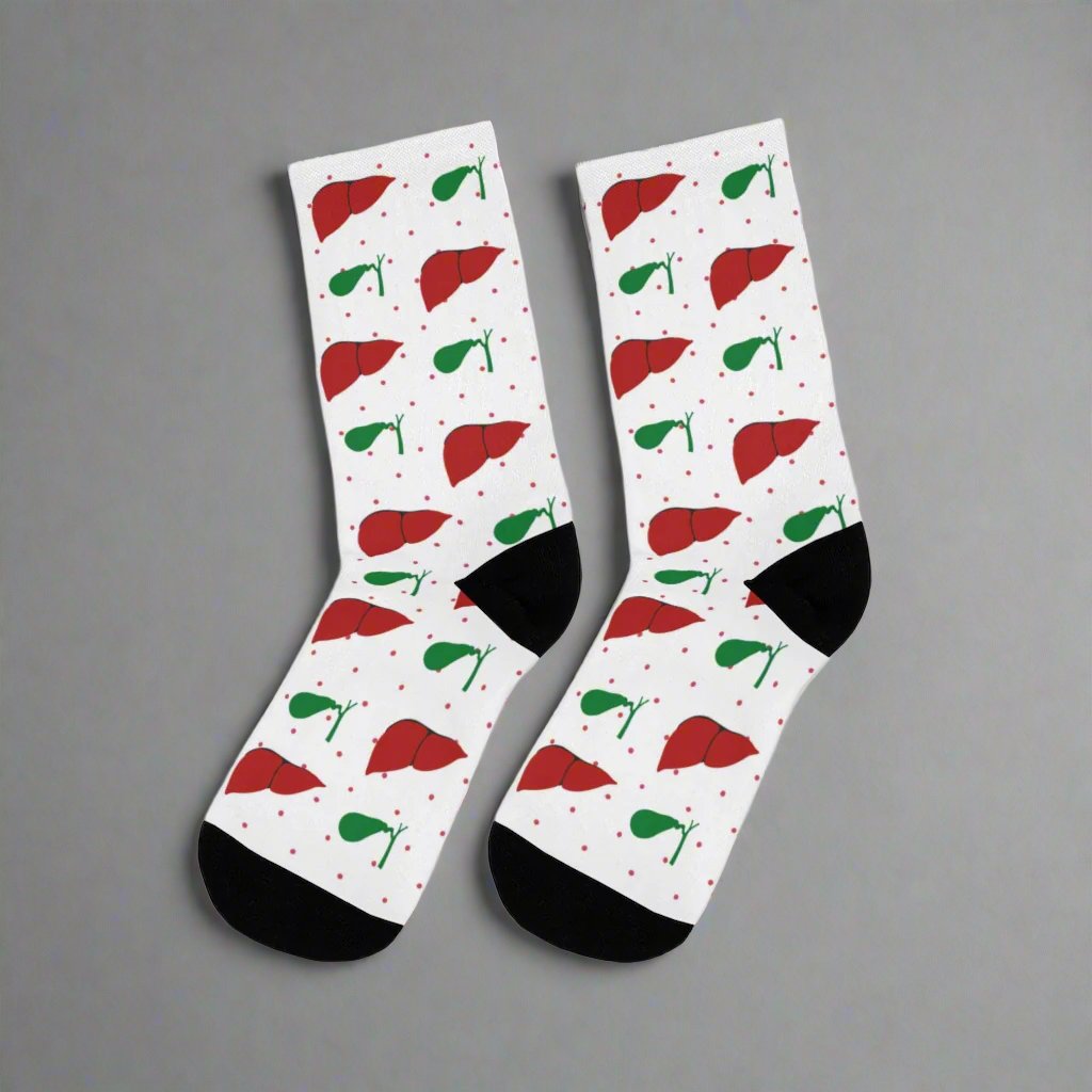 White Liver and Gallbladder socks, hepatology, hepatobiliary, doctor socks, nurse socks, surgeon gift.