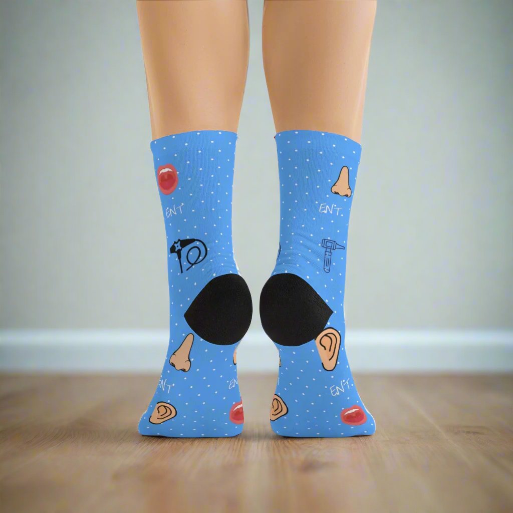 Blue ENT socks, Ear nose and throat doctor, doctor socks, Otoscope, otolaryngology, endoscope, nose doctor, nose surgeon, throat surgeon, ear surgeon,
