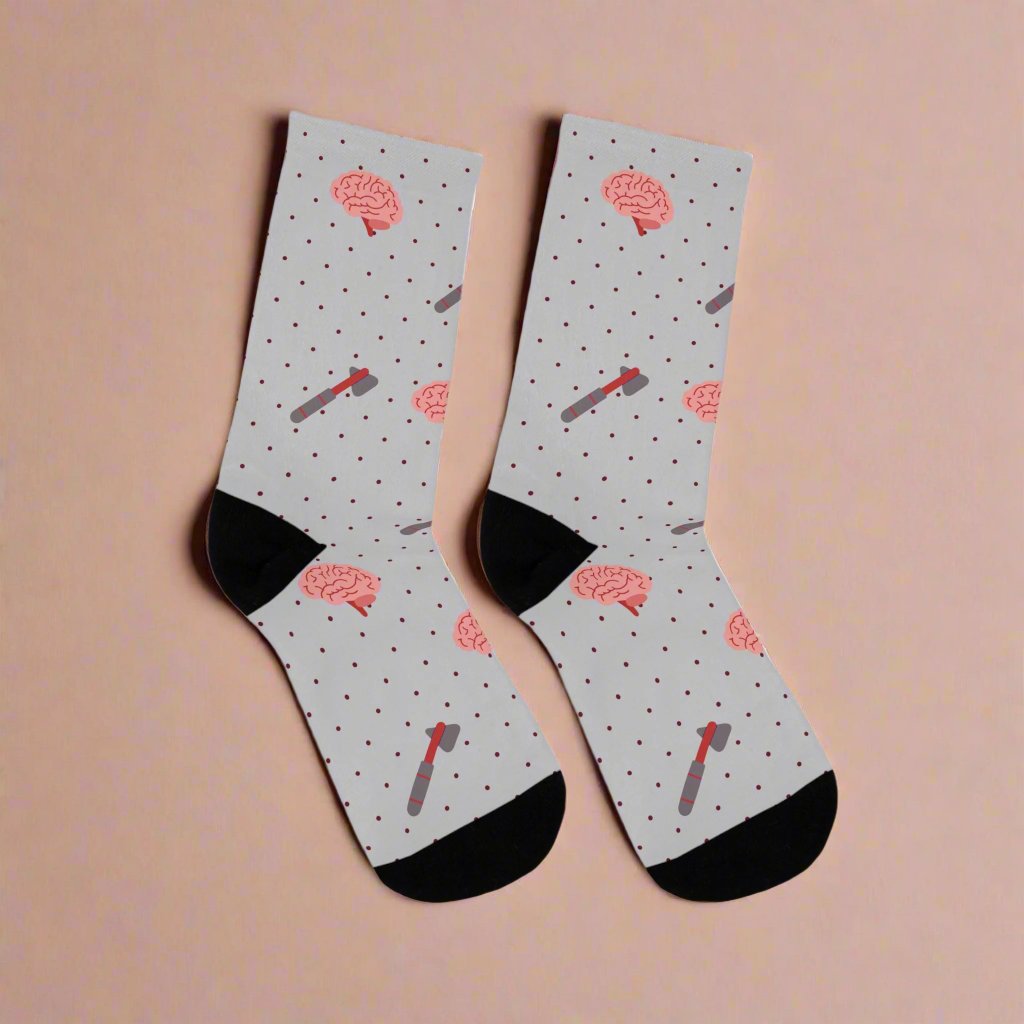 Grey Brain and reflex hammer white socks, Neurology, Neurologist socks, Neurosurgery, Brain