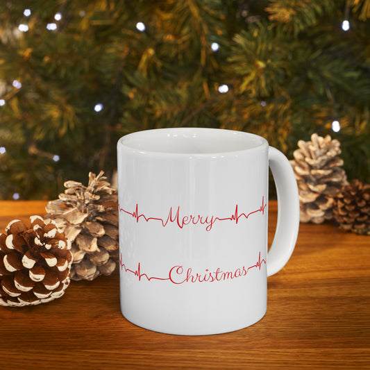 Minimalist cardiology holiday mug, EKG mug, Christmas medical mug, holiday mug, Cardiologist, Nurse xmas mug, Cardiac cath lab, Heart doctor