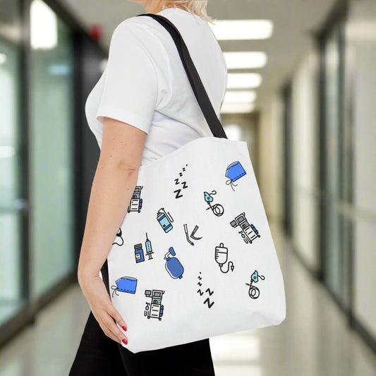 White Anesthesia tote bag, CRNA, Nurse Anesthetist, Anesthesiologist, SRNA, Resident, Doctor, nurse gift.