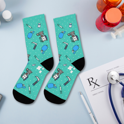 Turquoise Anesthesia socks, CRNA, anesthetist, anesthesiologist, surgery socks, SRNA gift