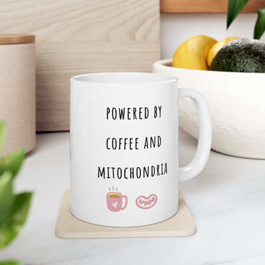 Powered by coffee and mitochondria, Cellular Biology, Science mug, Medical researcher, Science teacher, Physiology, Medical humor, graduation gift.