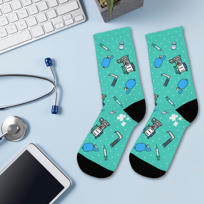 Turquoise Anesthesia socks, CRNA, anesthetist, anesthesiologist, surgery socks, SRNA gift