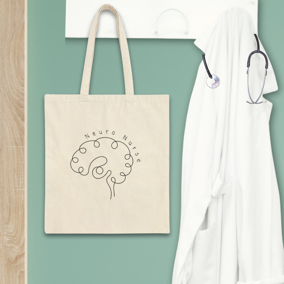 Minimalist Neuro Nurse work Tote Bag Cute Graduation gift for Neurology RNs Brain Anatomical heart Stroke ICU