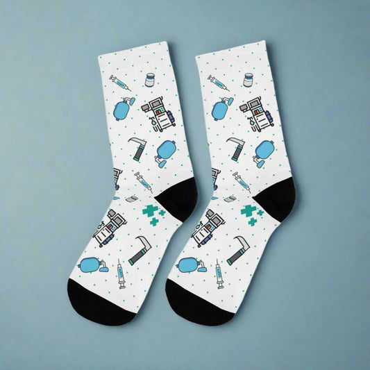 White Anesthesia socks, CRNA, anesthetist, anesthesiologist, surgery socks, SRNA, nurse anesthetist gift