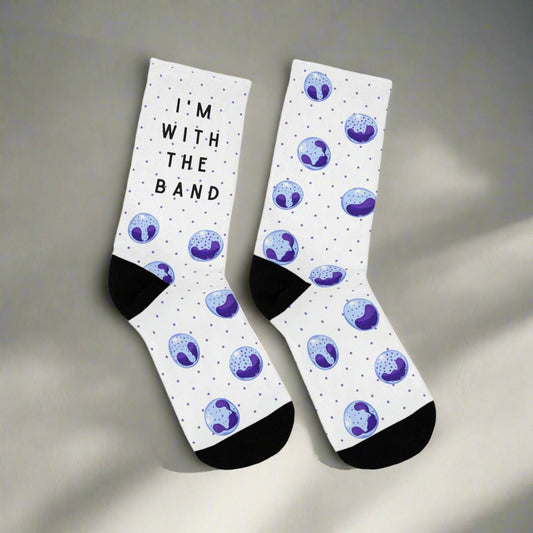 Hematology, Im with the band socks, doctor socks, lab tech socks, microbiology, blood cells, oncology socks, band cells, medical socks