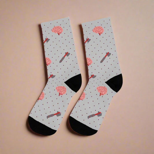 Grey Brain and reflex hammer white socks, Neurology, Neurologist socks, Neurosurgery, Brain