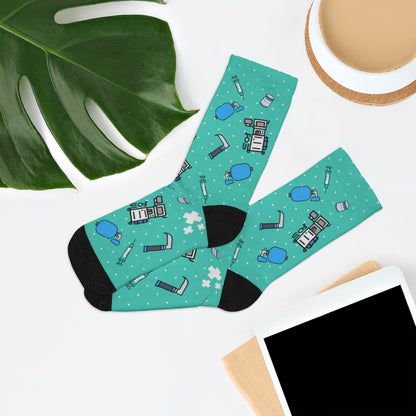 Turquoise Anesthesia socks, CRNA, anesthetist, anesthesiologist, surgery socks, SRNA gift