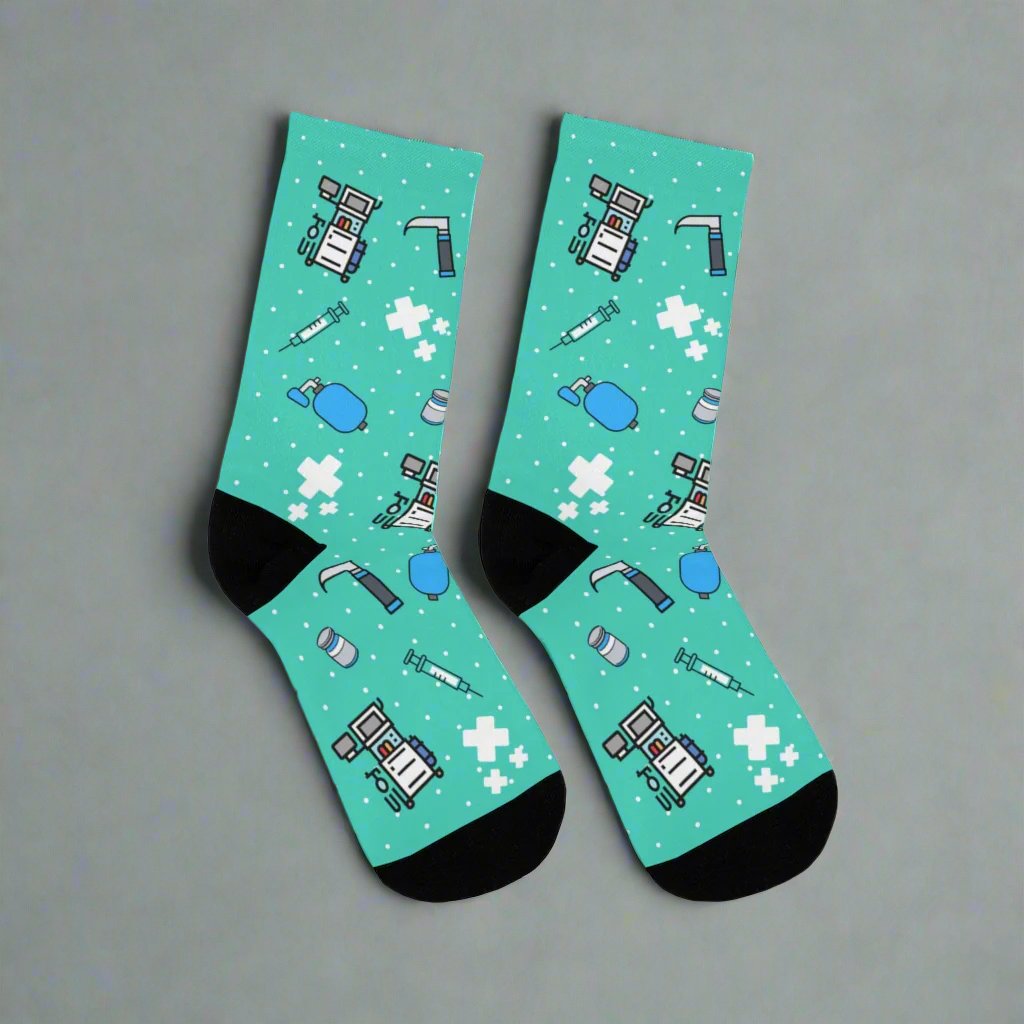 Turquoise Anesthesia socks, CRNA, anesthetist, anesthesiologist, surgery socks, SRNA gift