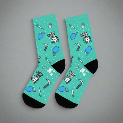 Turquoise Anesthesia socks, CRNA, anesthetist, anesthesiologist, surgery socks, SRNA gift