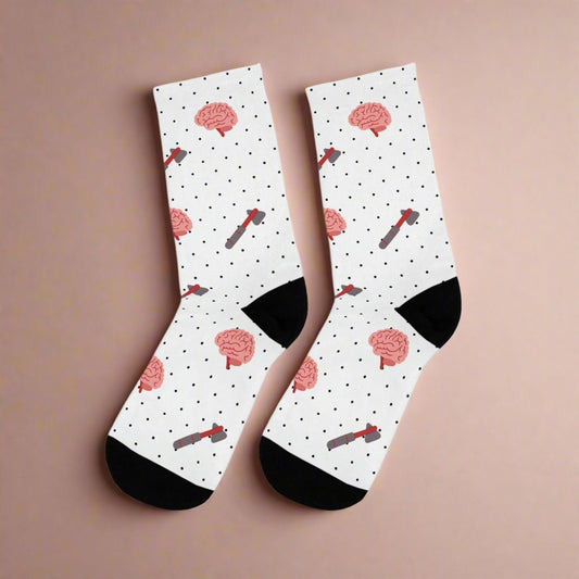 Brain and reflex hammer white socks, Neurology, Neurologist socks, Neurosurgery, Brain