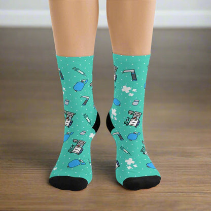 Turquoise Anesthesia socks, CRNA, anesthetist, anesthesiologist, surgery socks, SRNA gift