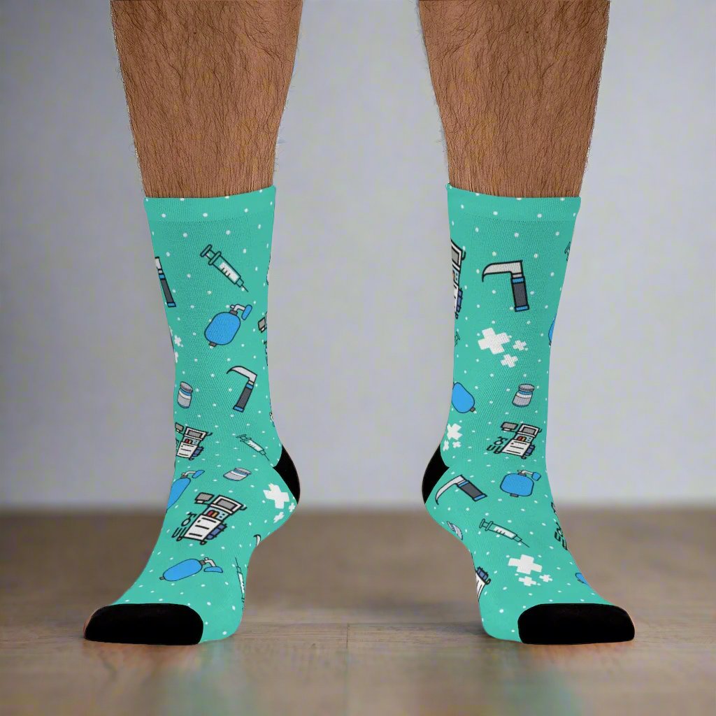 Turquoise Anesthesia socks, CRNA, anesthetist, anesthesiologist, surgery socks, SRNA gift