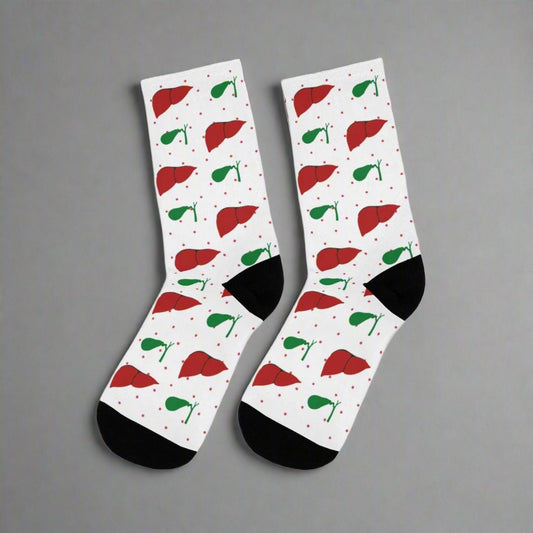 White Liver and Gallbladder socks, hepatology, hepatobiliary, doctor socks, nurse socks, surgeon gift.