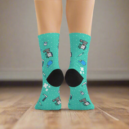 Turquoise Anesthesia socks, CRNA, anesthetist, anesthesiologist, surgery socks, SRNA gift